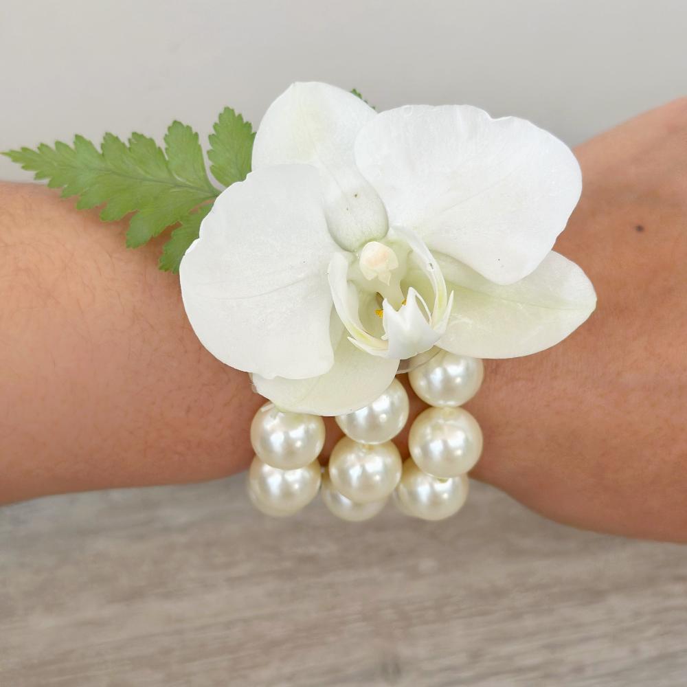 Corsage de mano con orquídea - Perlas Grandes