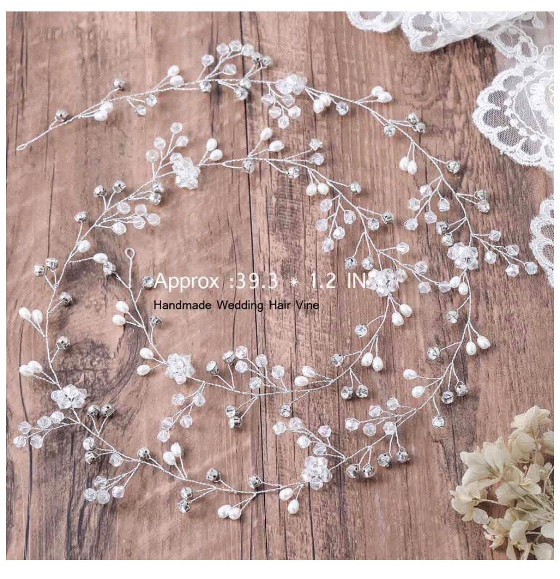 Tocado perlas y brillos largo - Ramona Floristería 💐