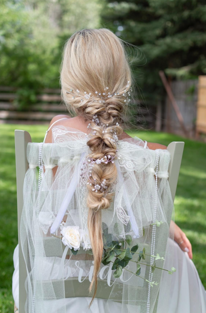 Tocado perlas y brillos largo - Ramona Floristería 💐